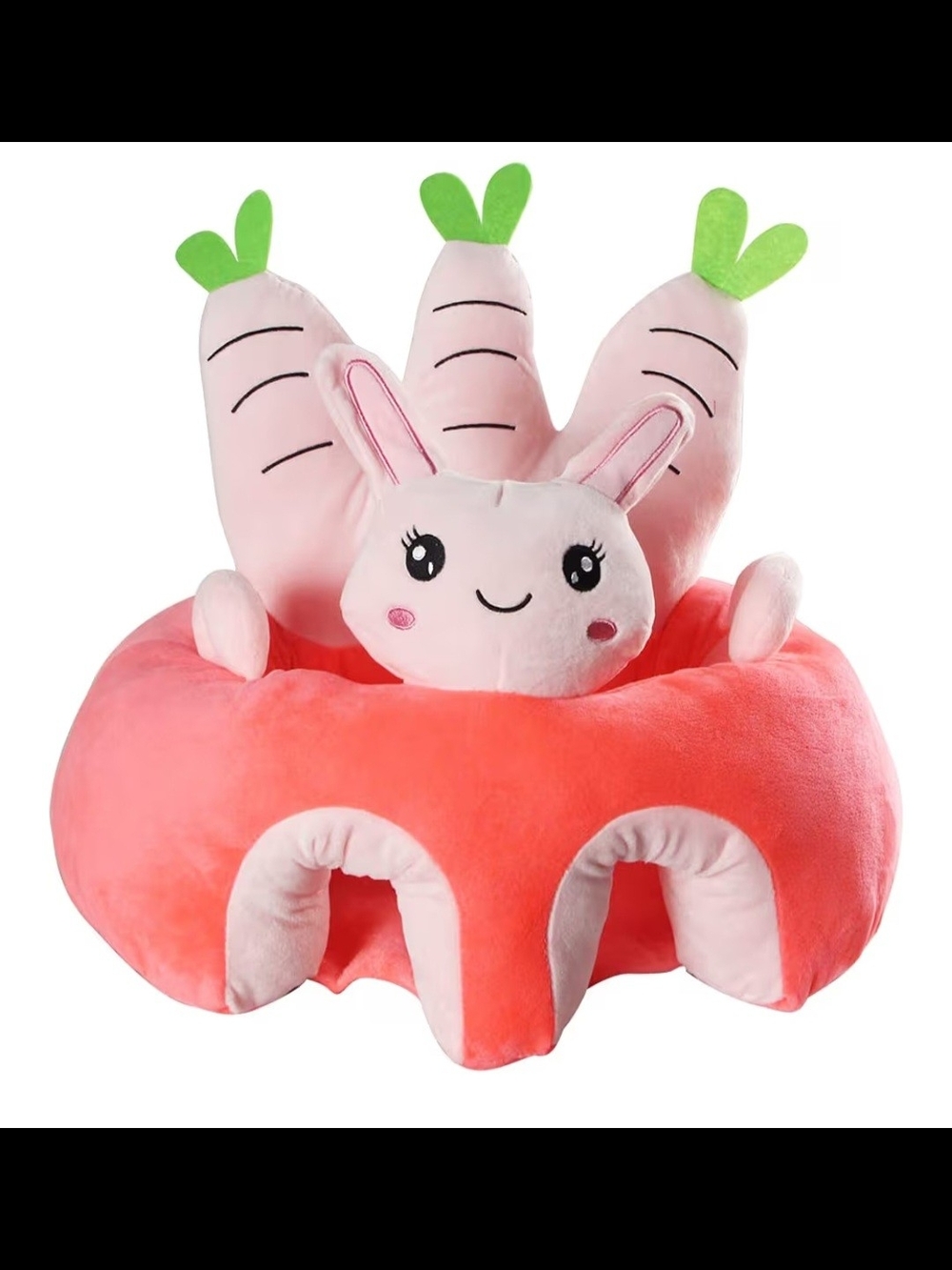 Plush Pink Bunny Carrot Seat — Soft Kids Stuffed Animal Chair